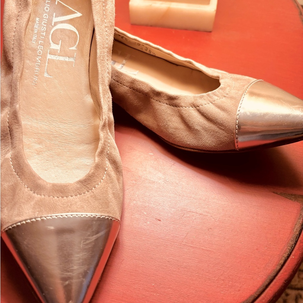 AGL Italian Suede Ballet Flats | Gold Cap Toe | EU 38.5